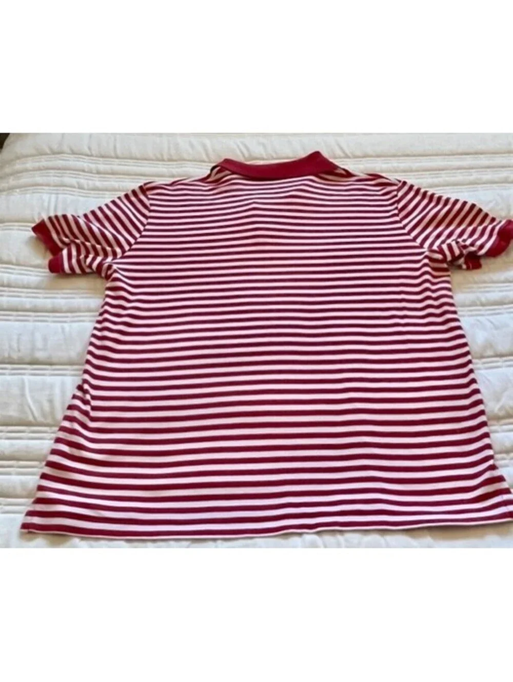 Polo Ralph Lauren Red & White Striped Short Sleeve Clsssic Fit Collared Shirt.